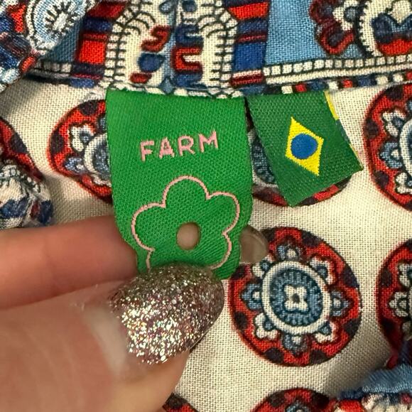 Farm Rio Blue Red White Paisley Collared Button Up Shirt Ruffle Mini Dress sz L - Picture 2 of 16